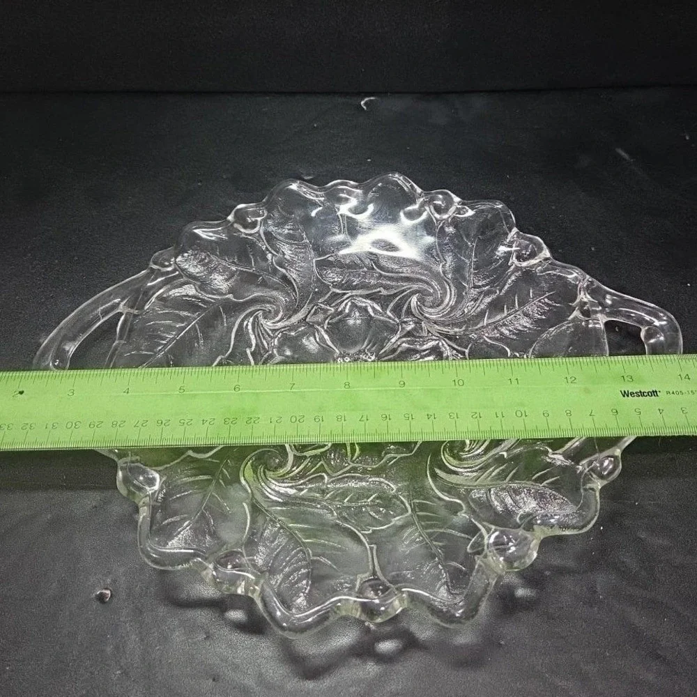 Indiana Glass‎ Handled Serving Tray, Vtg Embossed Wild Roses Design, Centerpiece